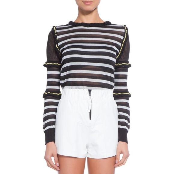 ANDREA BOGOSIAN Striped Marli Knit Top Size Small Black & White - Picture 1 of 14